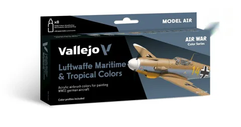 Vallejo Model Air 71164 Luftwaffe – námořní a tropické odstíny 1941–1945 (sada 8 barev)