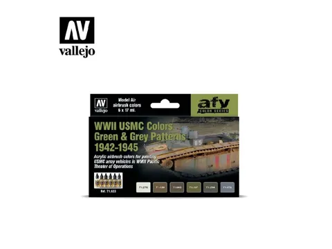 Vallejo Model Air AFV Set 71623 barvy USMC 2. světové války – zelené a šedé kamufláže 1942–1945 (6 ks)